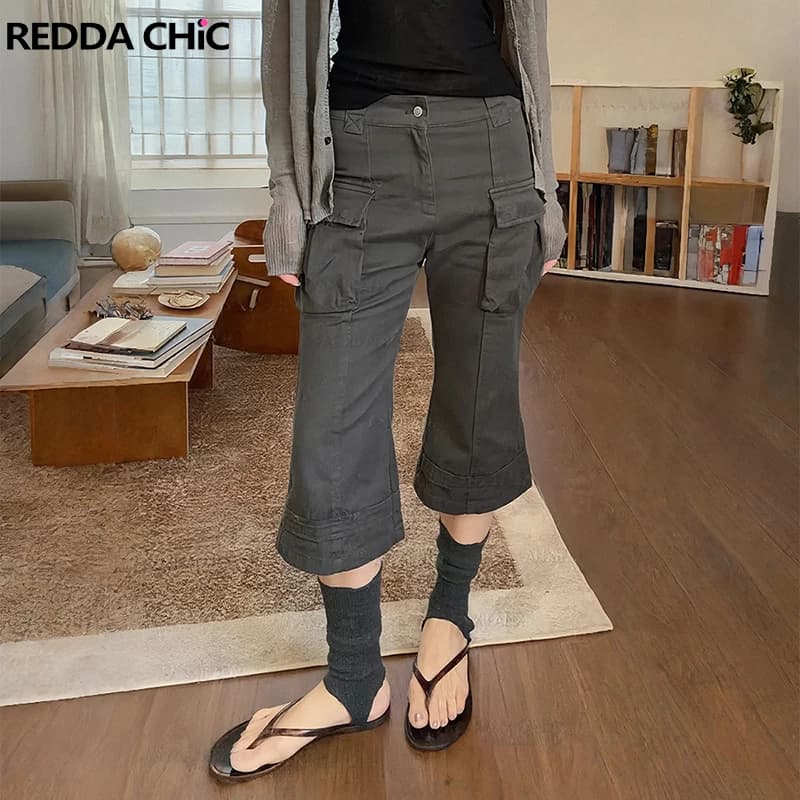 ReddaChic Low Waist Jean Shorts for Women Acubi Fashion Grunge Gray Relaxed Cargo Bermuda Denim Shorts Korea Lounge Streetwear