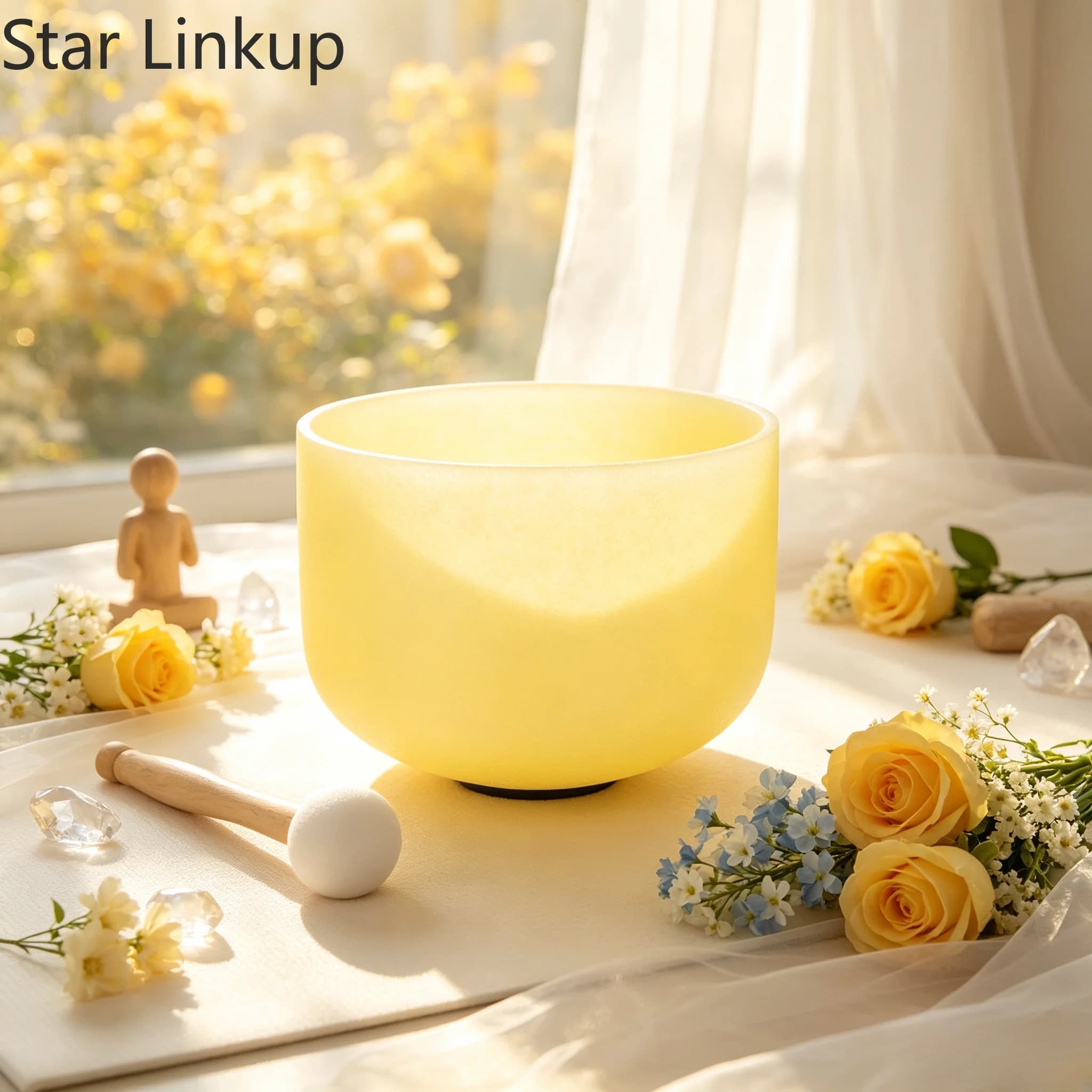 Star Linkup 10 Inch Lemon Yellow Quartz Crystal Singing Bowl Tuned to E Note, Specially Designed to Activate & Balance Solar Plexus Chakra. The gentle resonant vibrations support yoga practice