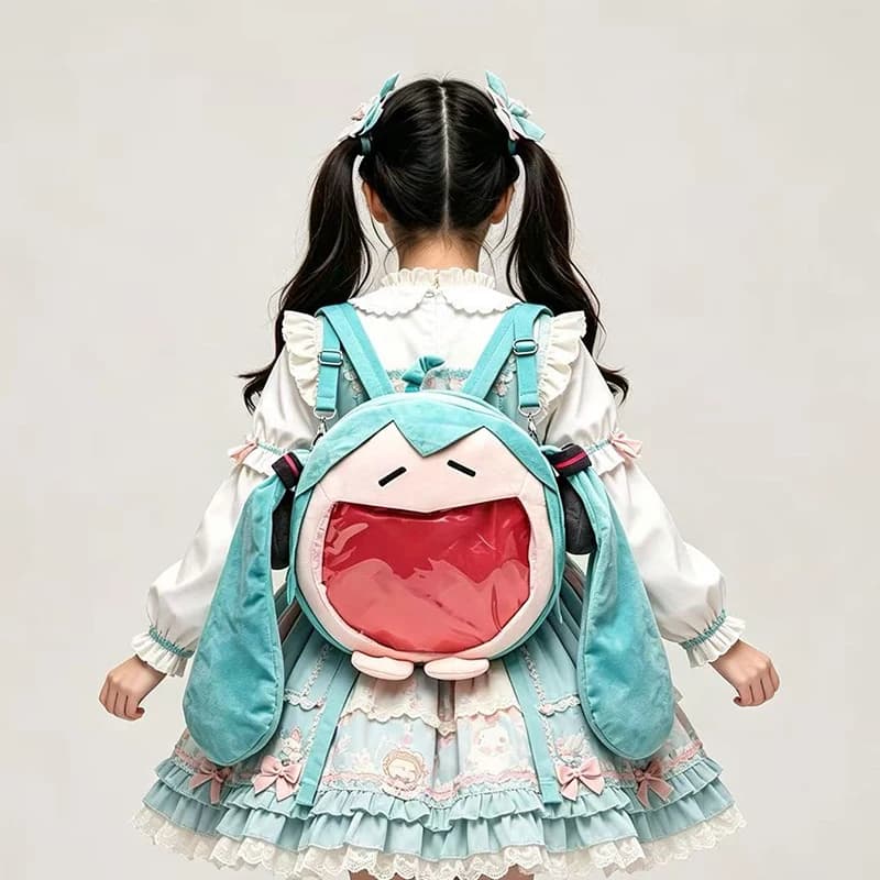 2026 New Hatsune Miku Bag Q Version Kawaii Figure Plush Bag Model Doll Plush Stuffed Toy Shoulder Bag Transparent Backpack Gifts