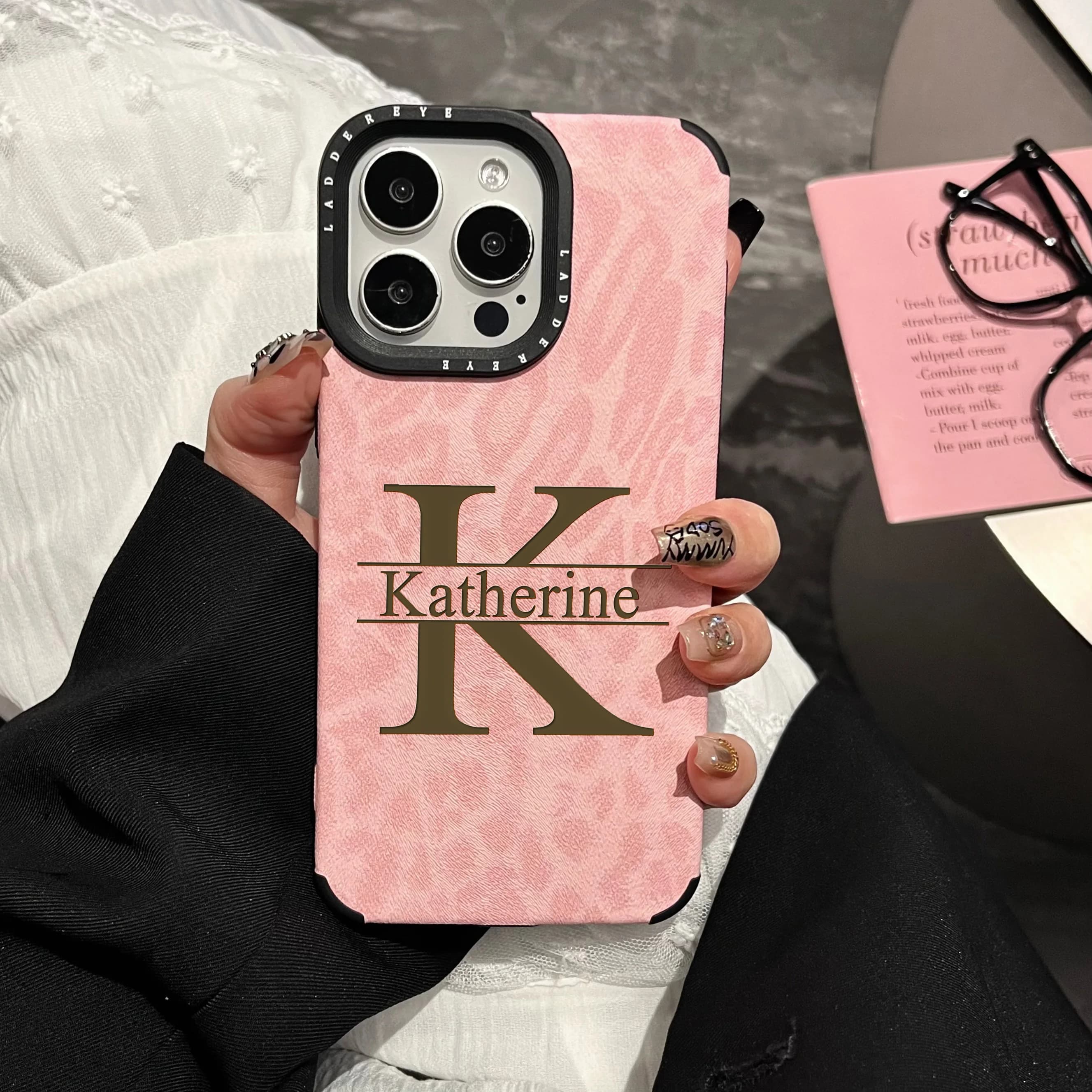 Leopard Print Laser Engraving Personalized Customized Initials Case For iPhone 16 15 14 13 12 11 Pro Max Plus Faux Leather Cover