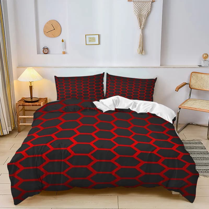 Copripiumino geometrico a nido d'ape da 2/3 pezzi, federa, decorazione per camera da letto, per adulti, letto singolo/matrimoniale, copripiumino con cerniera di grandi dimensioni