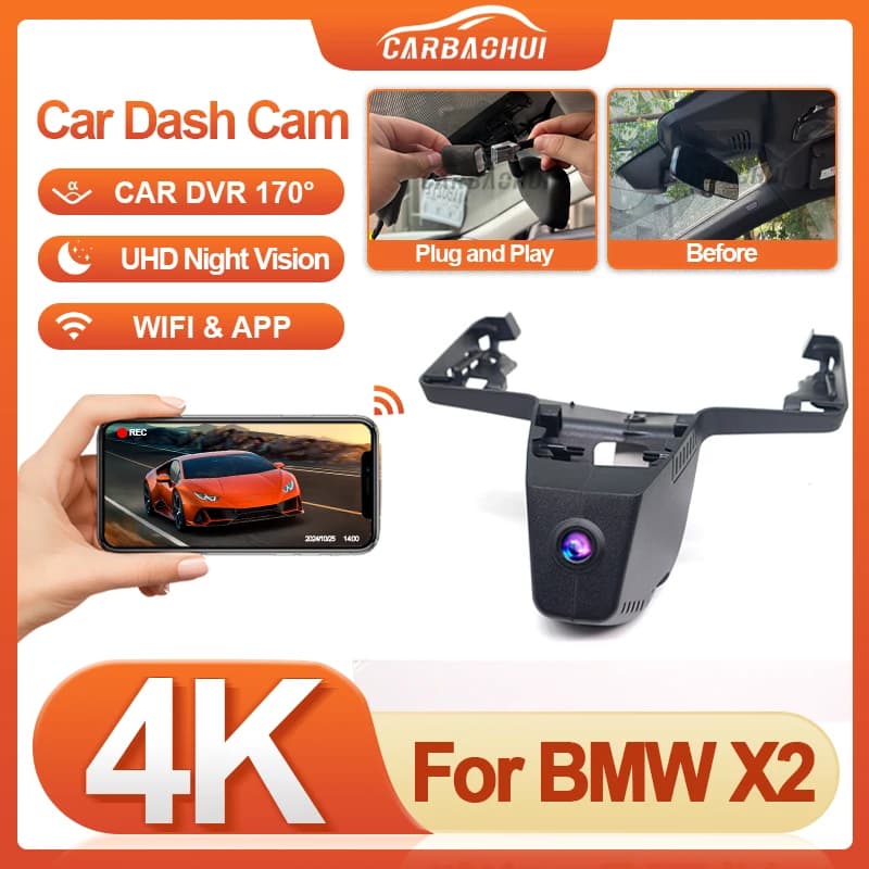 HD 4K 2160P Easy to install Dash Cam for BMW X2 (U10) 2024-2026 Plug and play loop Record DashCam
