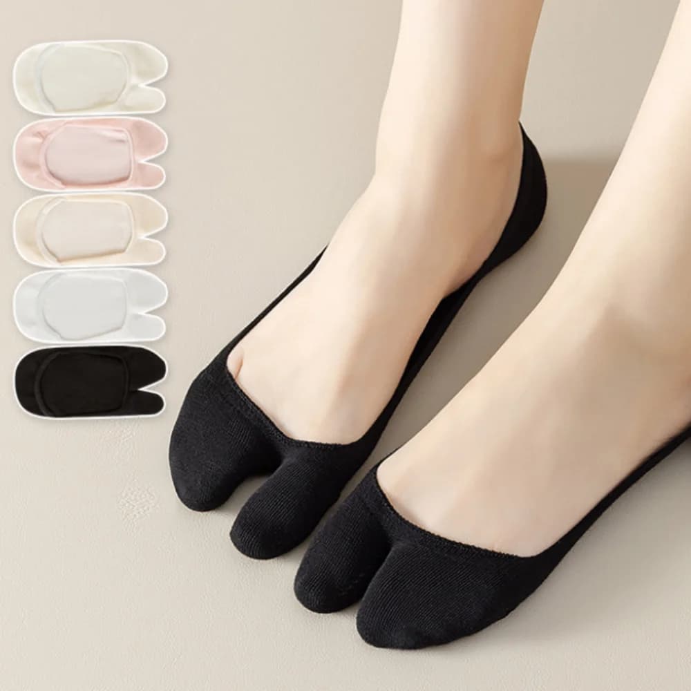 Calzini Tabi Invisibili in Cotone Kawaii, Sottili, Antiscivolo, a Due Dita, Semplici, per Zoccoli, Calzini a Barca con Dita Separate da Donna