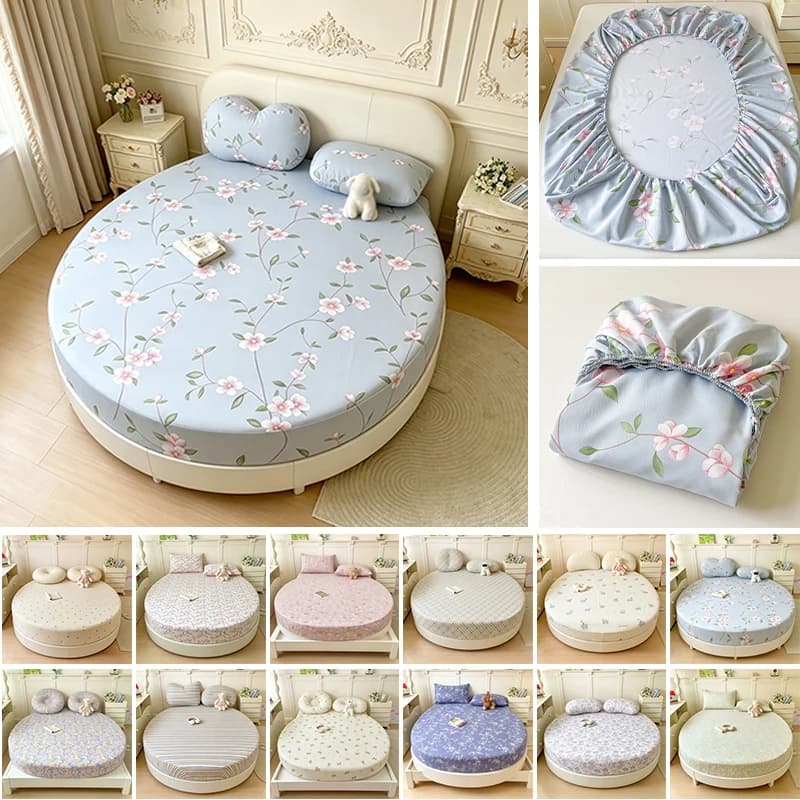 24 Colors Round Fitted Mattress Cover Full Wrap Anti-slip Deep Pocket Circular Bed Sheet Washable for Home Hotel Master Bedroom