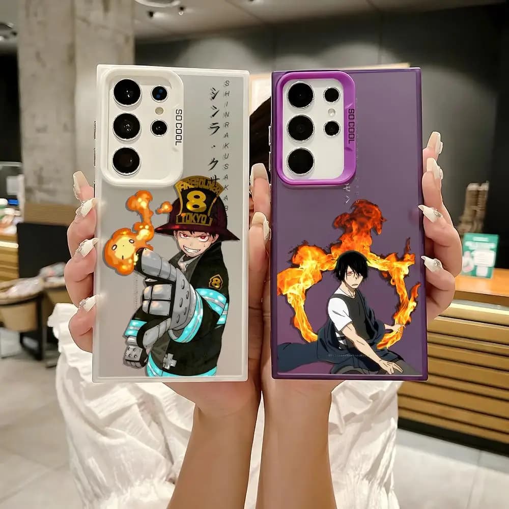 Custodia per telefono F-Fire Forces anime giapponese per Samsung Galaxy S25 Edge S24 S23 S22 S21 S20 Ultra Funda Cover in silicone argento