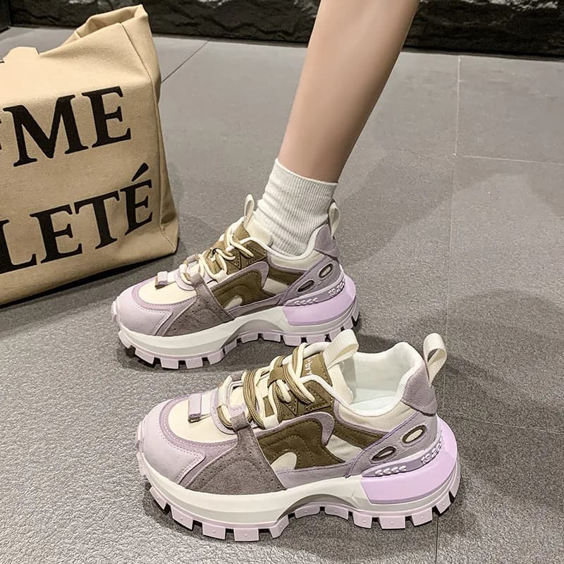 Nuove scarpe da ginnastica di moda Color block con suola spessa Scarpe comode da donna Primavera e autunno Scarpe casual versatili Zapatos De Mujer