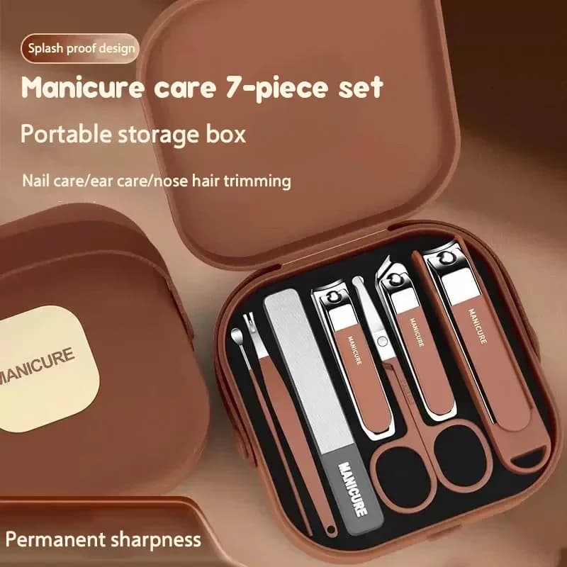 Set di 7 Strumenti per Manicure con Protezione Anti-Schizzi, Set di Tagliaunghie Professionali per Manicure