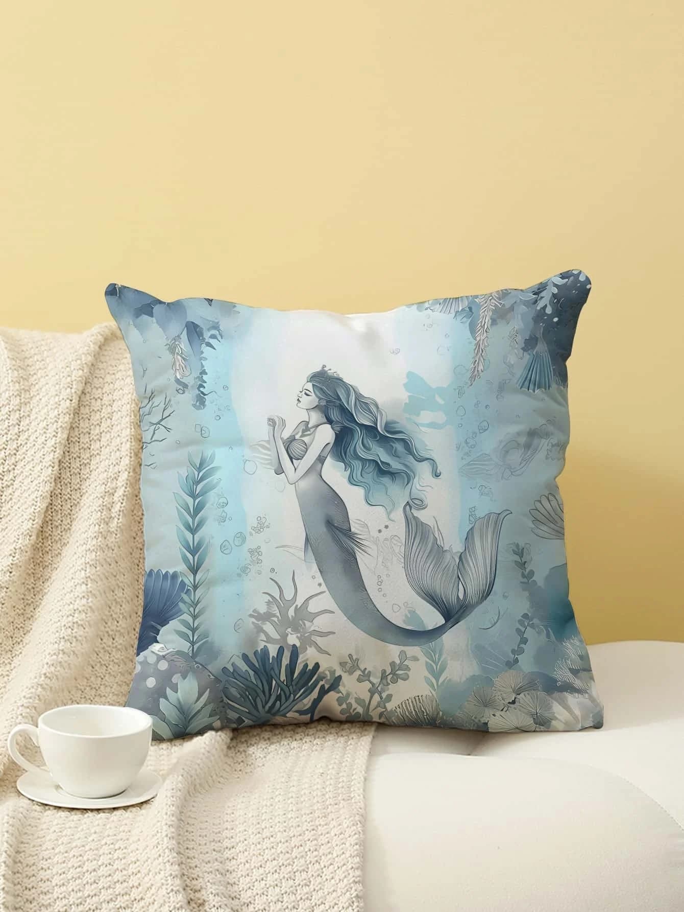 Fodera per cuscino con stampa sirena, fodera per cuscino per divano, camera da letto, soggiorno, letto, sedia da ufficio, decorazioni per la casa