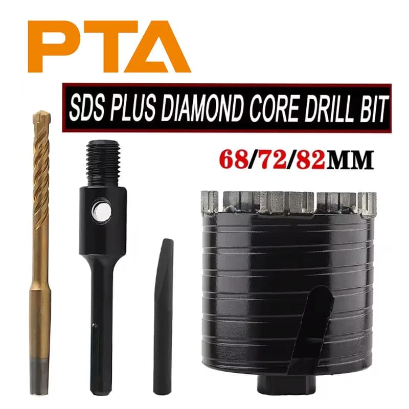 Punta diamantata a secco per trapano a tazza con adattatore SDS Plus per muro in mattoni, muratura, cemento, blocchi di cemento, pietra, granito, marmo
