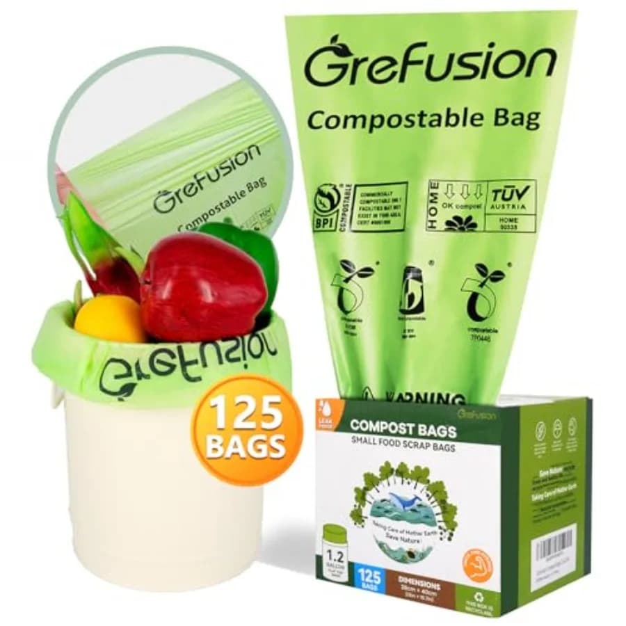 Compostable Bags 1.2 Gallon, 125 Count, Fits 0.75, 1, 1.2, 1.3, 1.6, 1.8 Gallon Countertop Bin, Small compost bags, Certified b