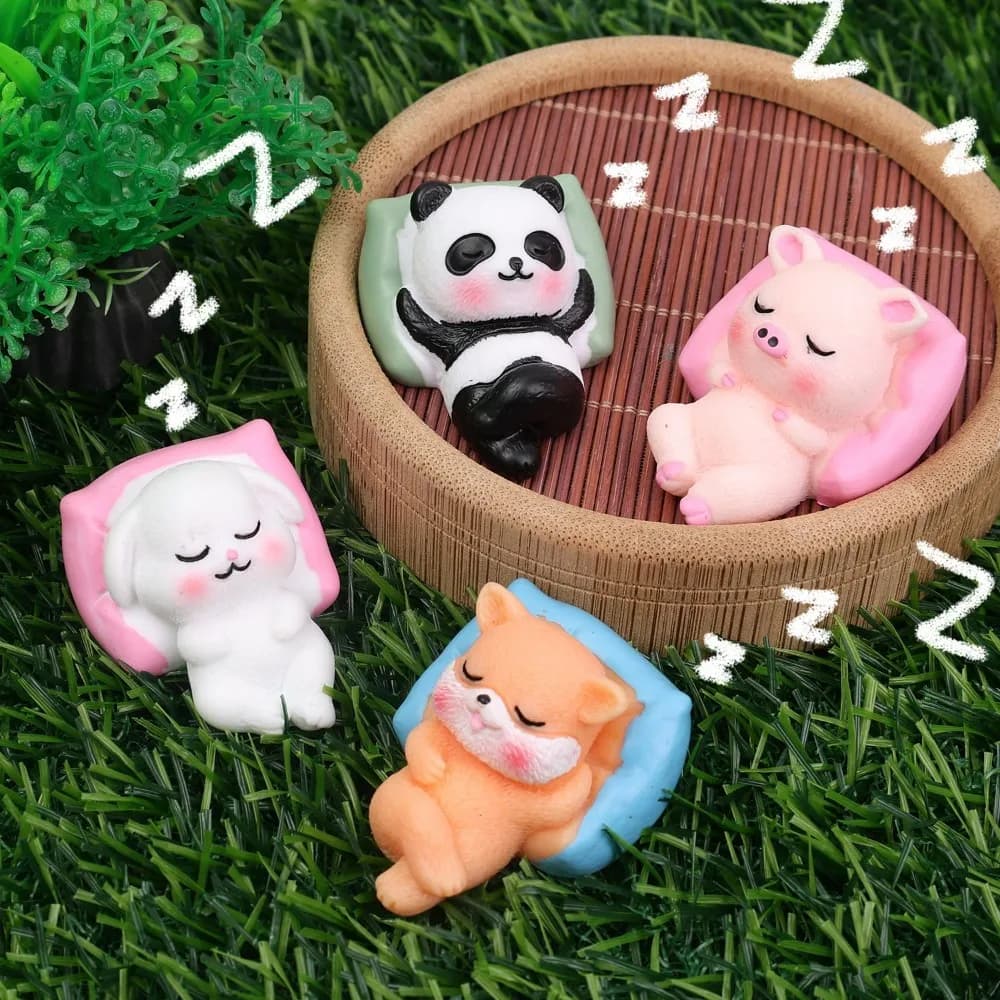 Simpatico piccolo animale che dorme ornamento cruscotto dell'auto resina microscopica cartone animato panda piccolo coniglio desktop accessori per decorazioni fai da te