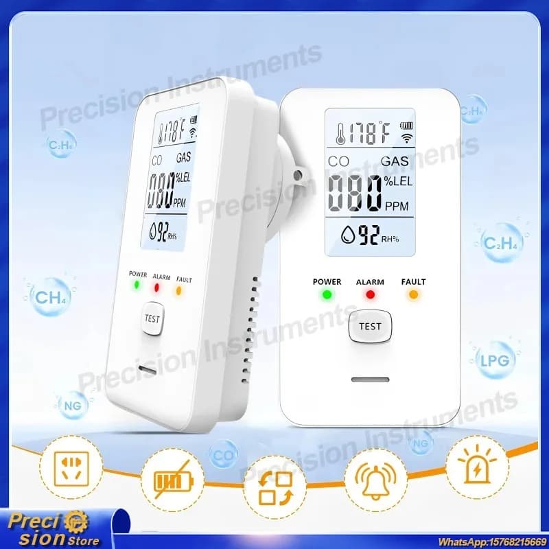 Rilevatore di Gas 4 in 1 per Metano, Monossido di Carbonio, GPL, Idrogeno con Display LED, Allarme da Collegare alla Presa per Casa, Camper, Hotel, Garage, Cucina