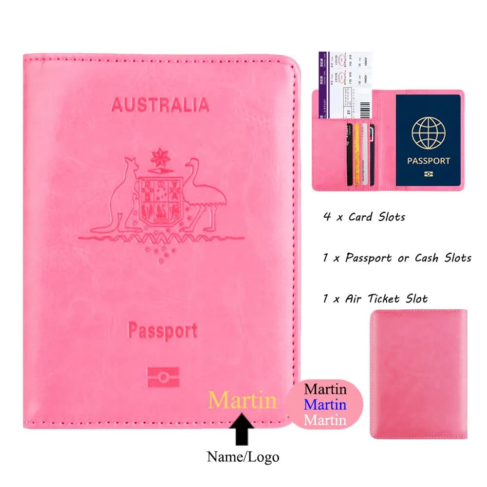 Custom name Australia RFID Blocking passport holder PU travel accessories passport bag for wallet