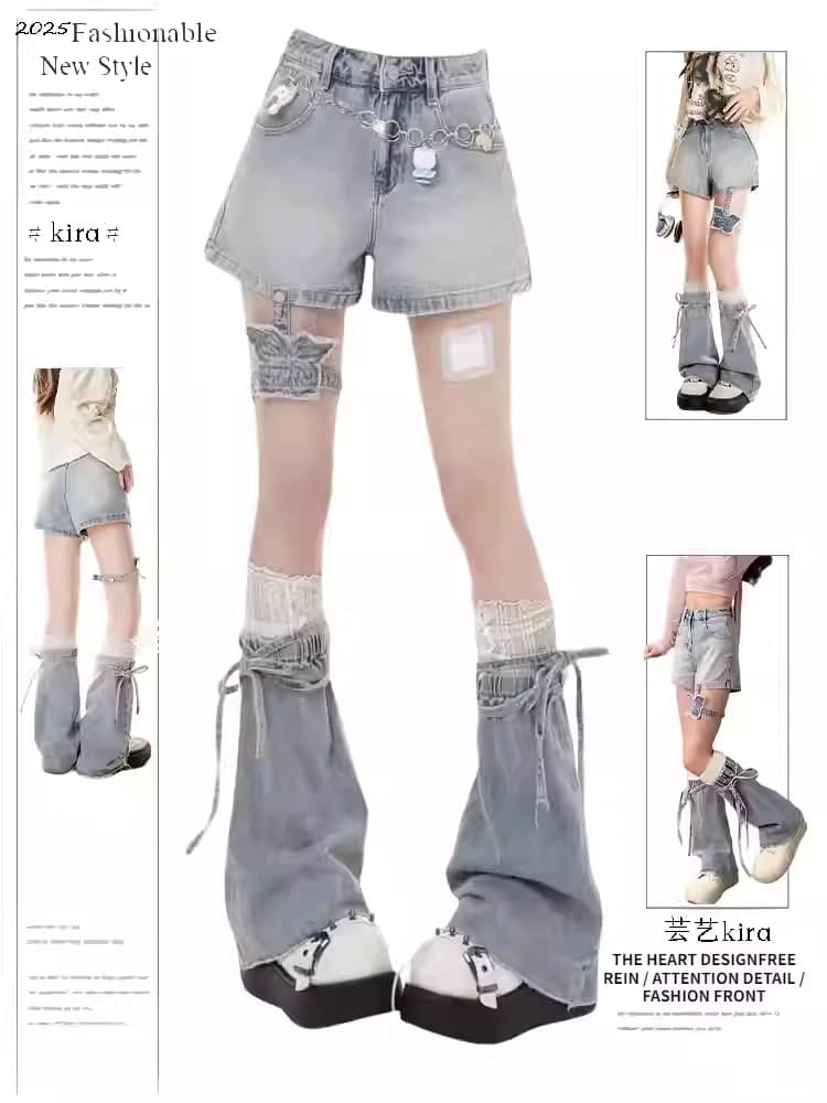 Women's Denim Shorts High Waist, Shoujo Gyaru Style, Punk, Kpop, Y2K, Years '00, Design, Hot Pants, For Summer, Trend High Street
