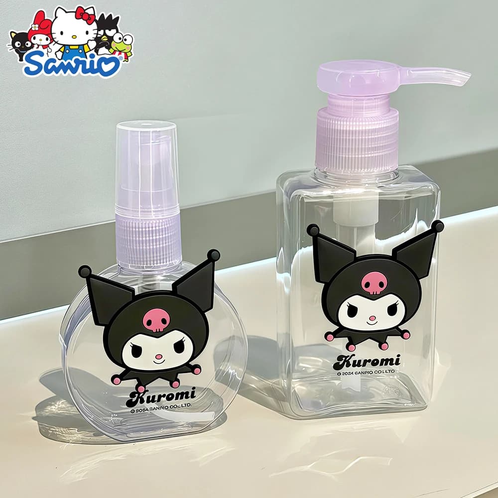 Autentico Dispenser di Sapone Kuromi, Bottiglia da Viaggio Portatile Ricaricabile Sanrio, Contenitore per Liquidi, Spray per Profumo, Accessori da Bagno