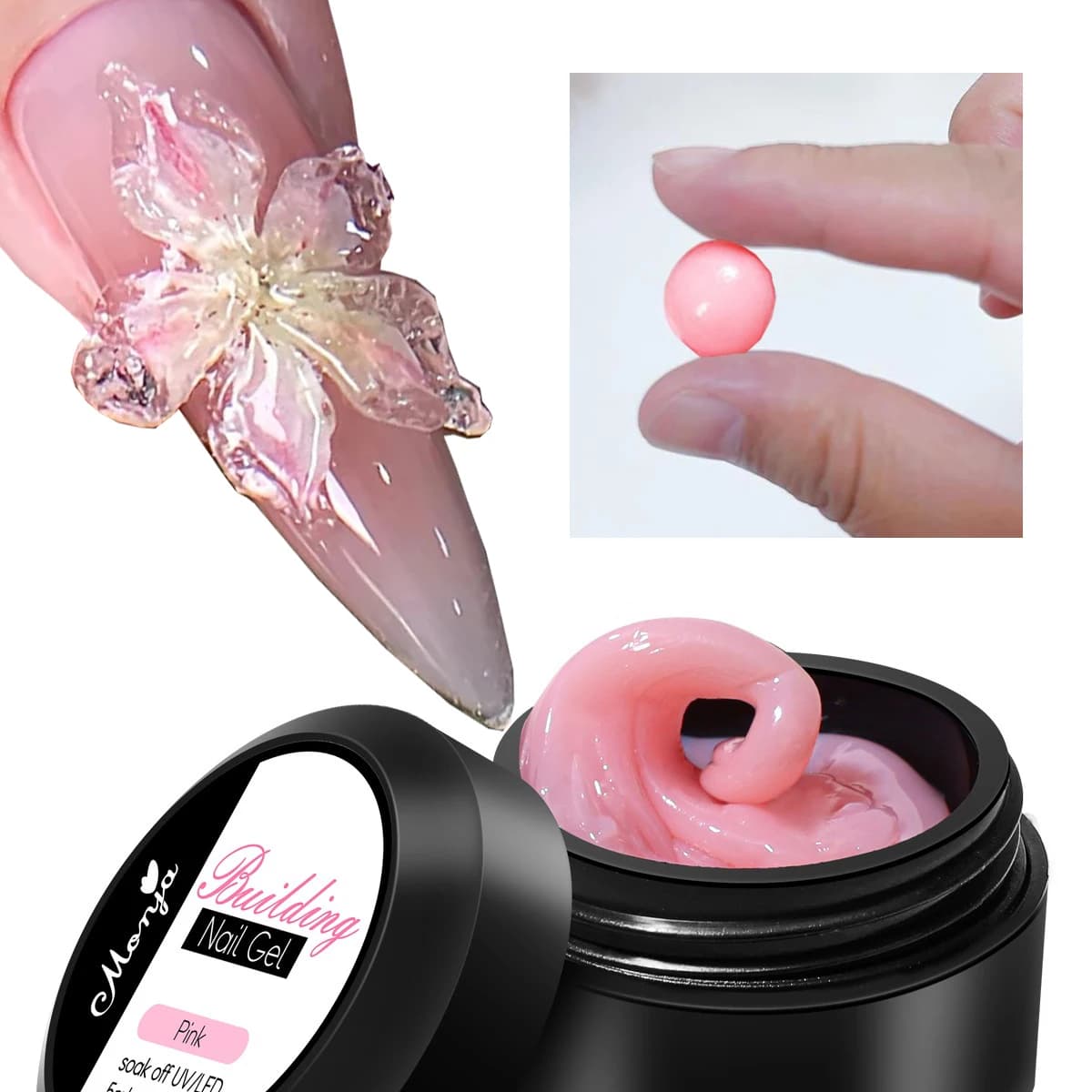 Smalto per unghie gel trasparente antiaderente per estensione delle mani da 15 ml Smalto per unghie modellante 3D Gel rosa gelatina lattea solida per gel per manicure per unghie finte *(