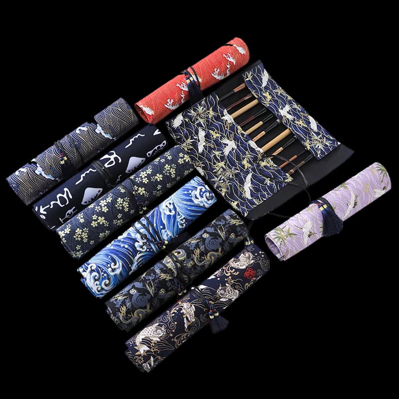 Astuccio in tela arrotolabile per ragazzi, materiale artistico in tessuto stile giapponese, organizer per calligrafia a guazzo, pennelli cinesi a 10 fori