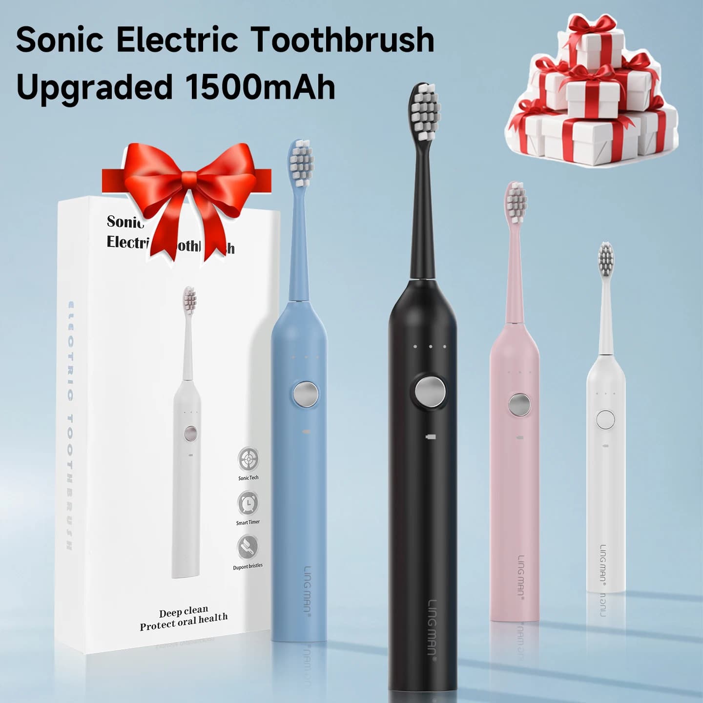 Spazzolino elettrico Spazzolino per pulizia sonico Spazzolino elettronico impermeabile con timer Spazzolino ricaricabile con 8 teste