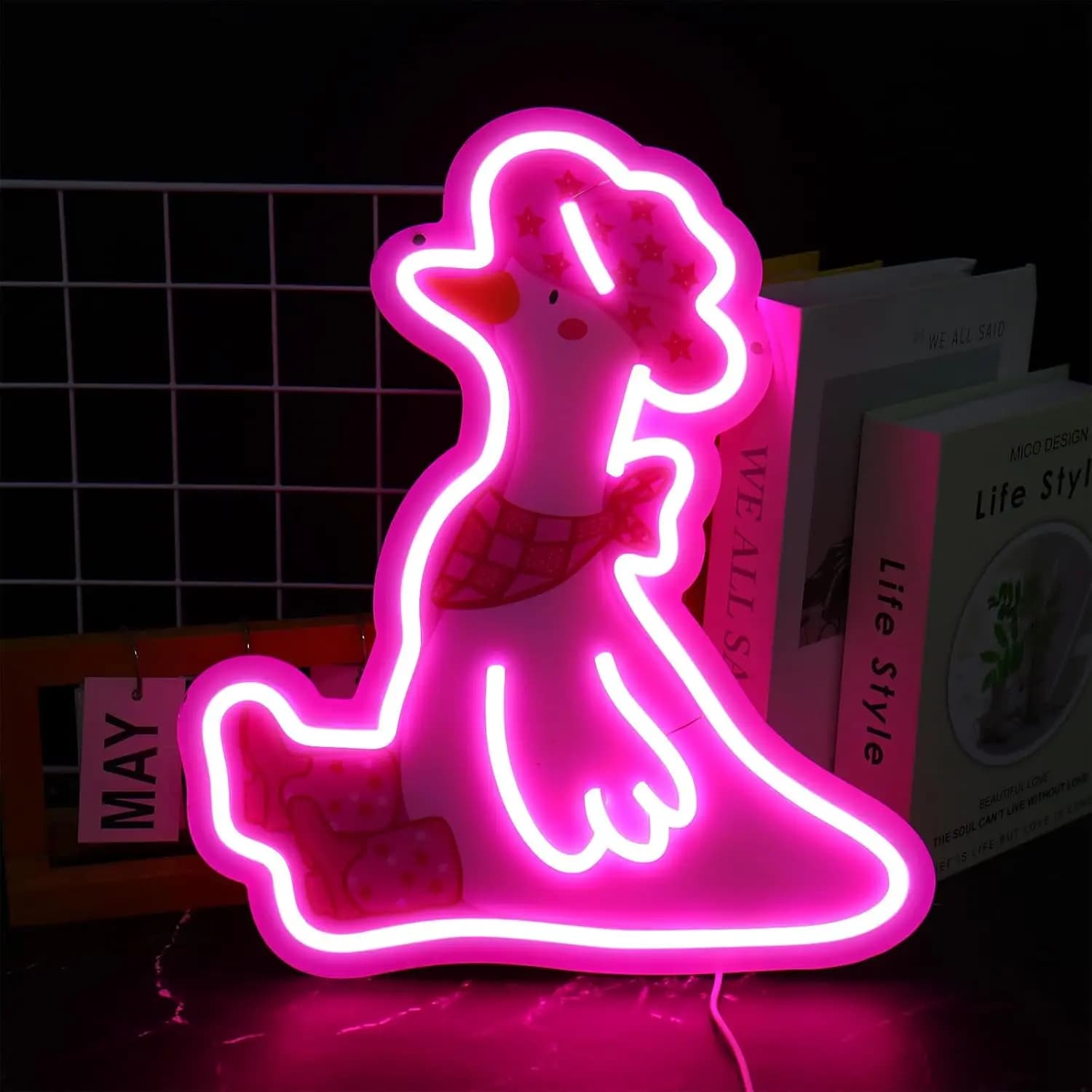 Insegna Luminosa LED a Forma di Stivali da Cowgirl Rosa e Oca Divertente, Decorazione da Parete Alimentata via USB per Camera da Letto, Soggiorno, Regalo di Compleanno