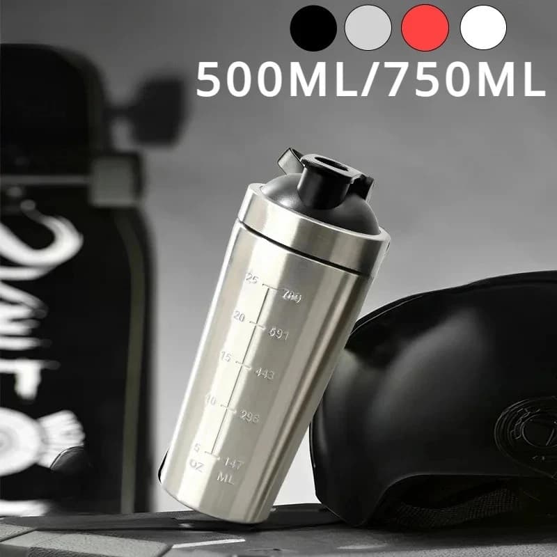 Stainless Steel Protein Shaker with Steel and Scale Sphere, Anti-skid bottle for Gym, Fitness and Sport