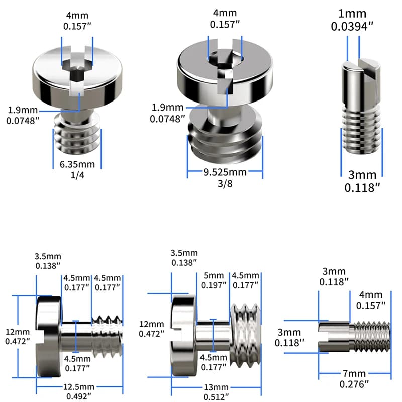 Vite per fotocamera DSLR 1/4"-20 e 3/8"-16 e dadi filettati M3 per piastra a sgancio rapido con testa a sfera per treppiede per fotografia con fotocamera DSLR