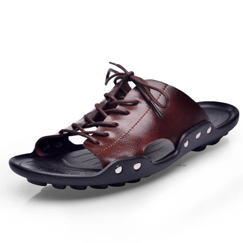 Ciabatte estive da uomo, sandali da uomo alla moda britannica, sandali da spiaggia in vera pelle di vacchetta, infradito da uomo, scarpe estive.
