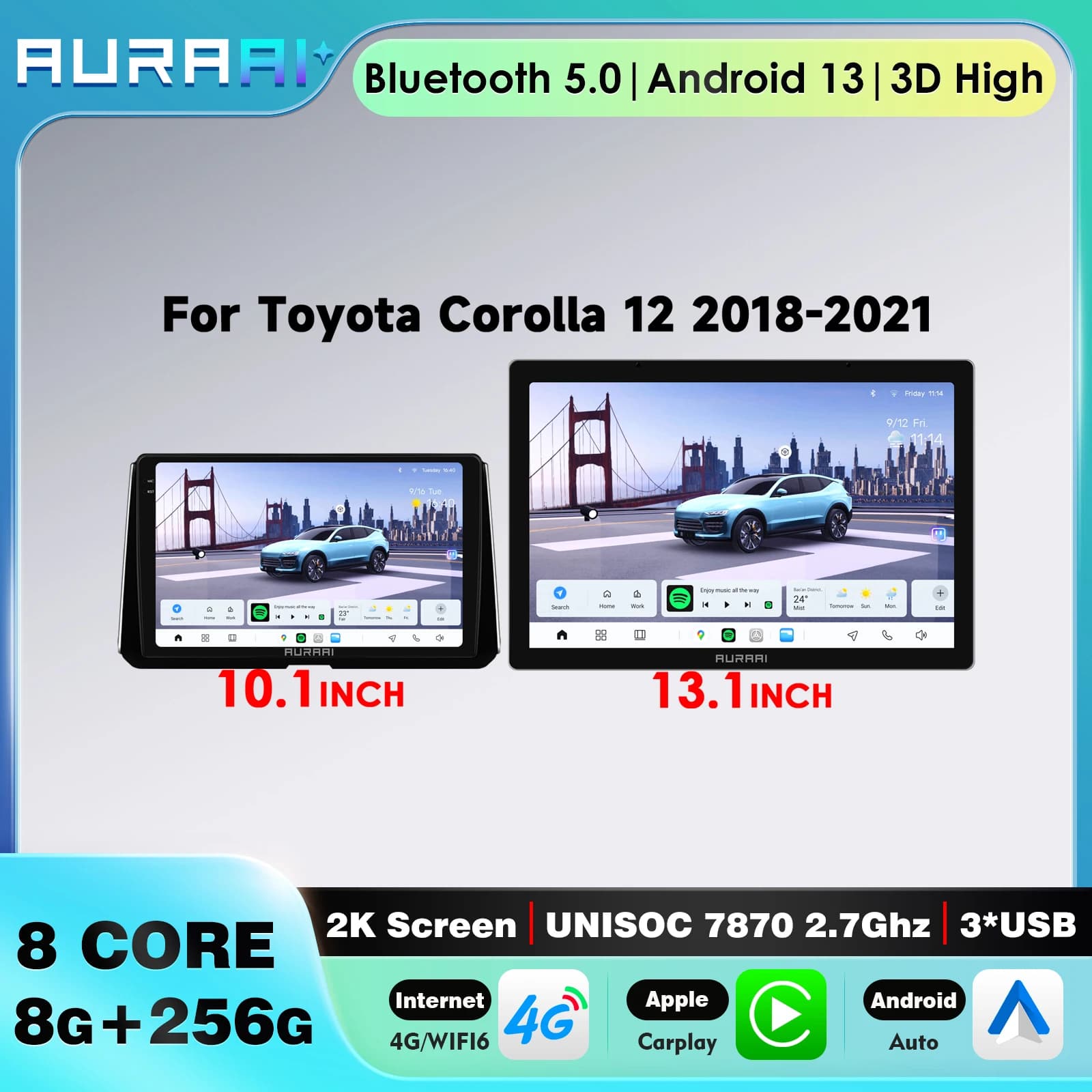 Octa Core 7870 Android Autoradio GPS per auto Navigazione multimediale Stereo per auto per Toyota Corolla 12 2018-2021 Carplay Wifi 4G RDS DSP