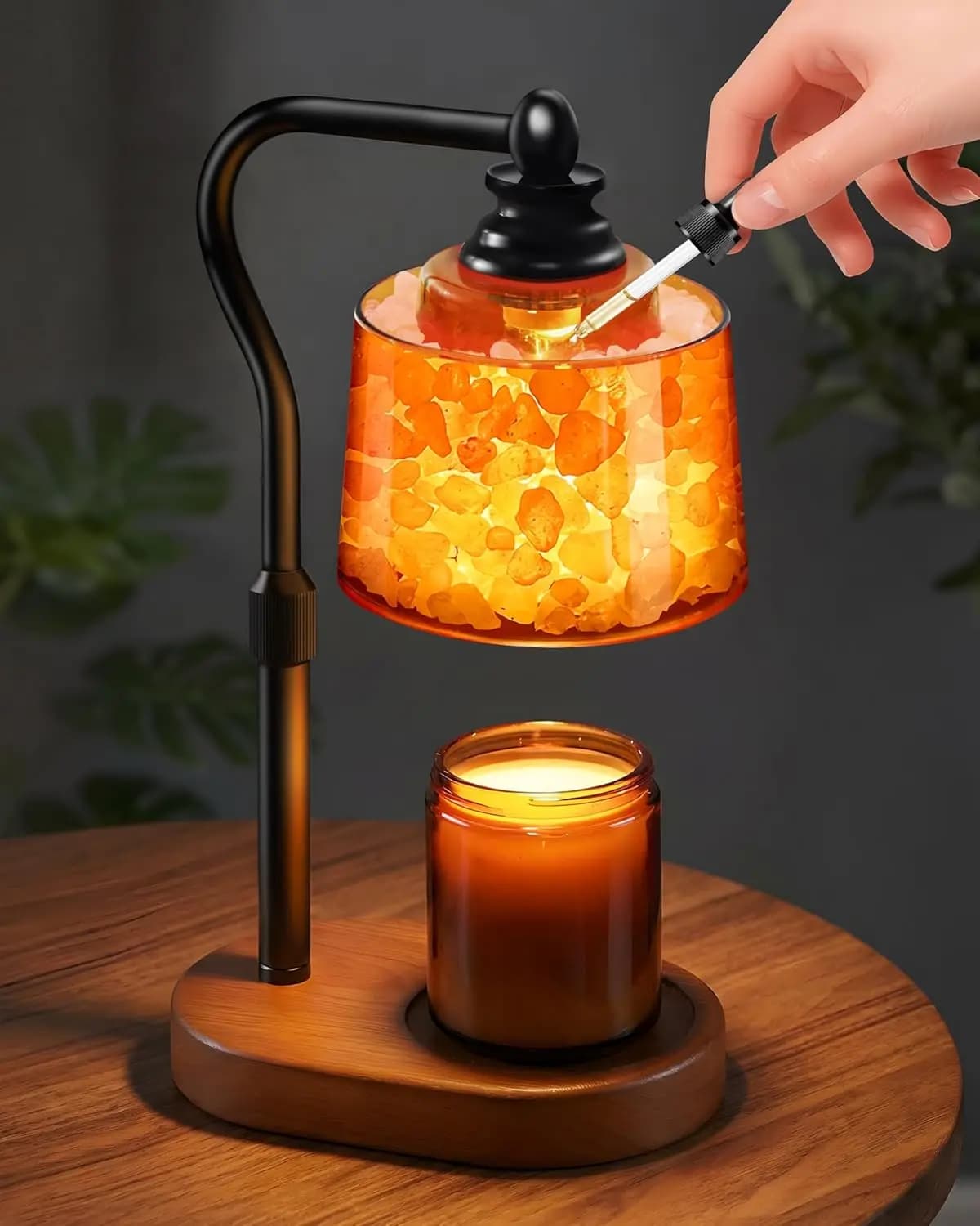 3-in-1 Candle Warmer Lamp: Timer, Dimmable, Himalayan Salt & Diffuser, Black