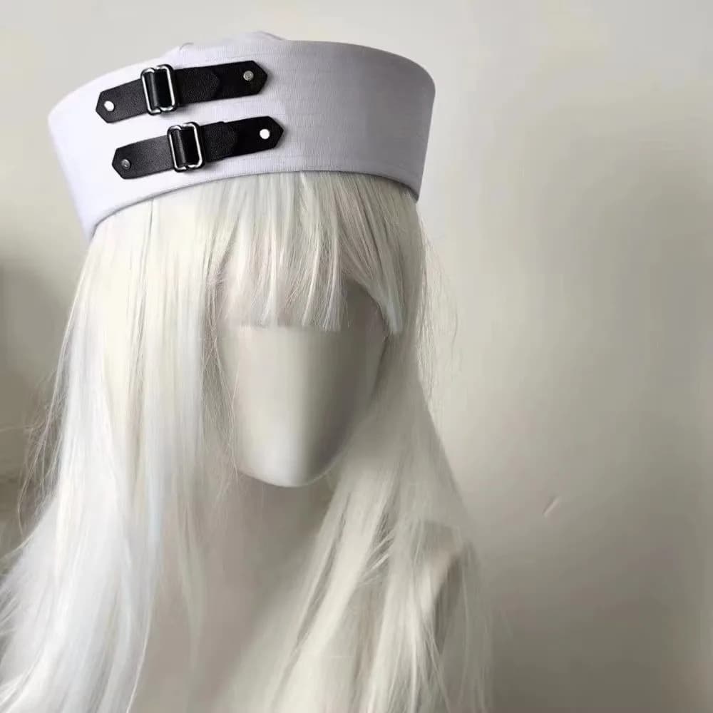 New Y2K Black Leather Buckle Sailor Hat PU Chain Sweet Captain Hat Versatile Gift Cosplay Sailor Hat Seaside Photos