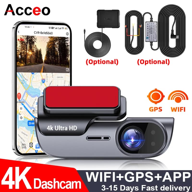 ACCEO Car Dashcam Car 4K Front Car DVR Night vision GPS and WiFi APP Loop registration Car recorder Parking 24 hours a day