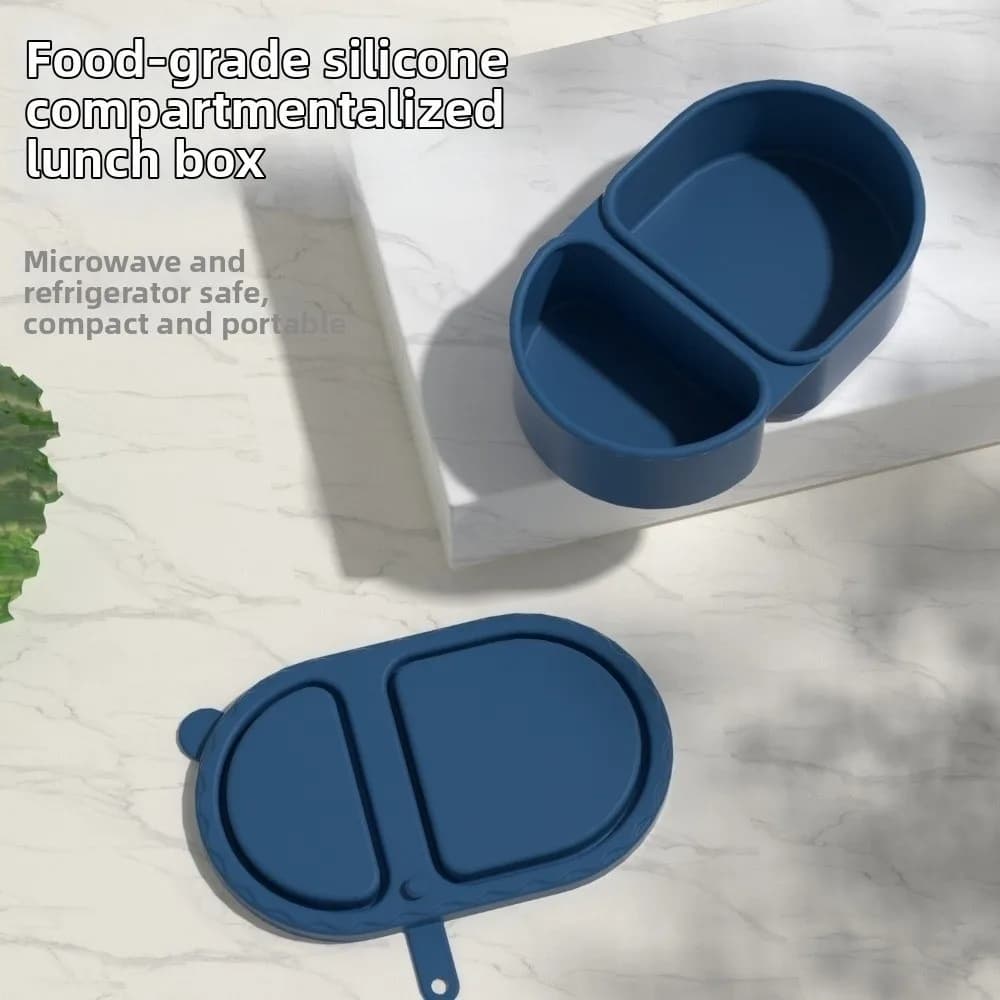 Contenitore per il pranzo in silicone per uso alimentare Contenitore riutilizzabile per la preparazione dei pasti a doppio scomparto Tinta unita con contenitori per snack con coperchio