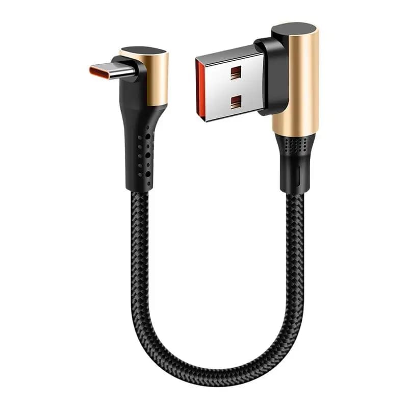 66W Short USB C Fast Charging Cable Braided Nylon 90 Degree Design For Power Bank Portable Use