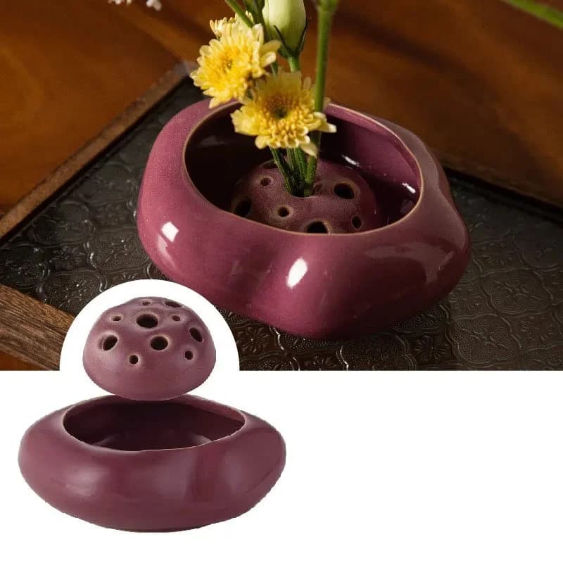 Vaso in ceramica con baccello di semi di loto Fiore artificiale Vaso di fiori decorativo Ornamenti da scrivania Composizione floreale Decorazione moderna Giardinaggio
