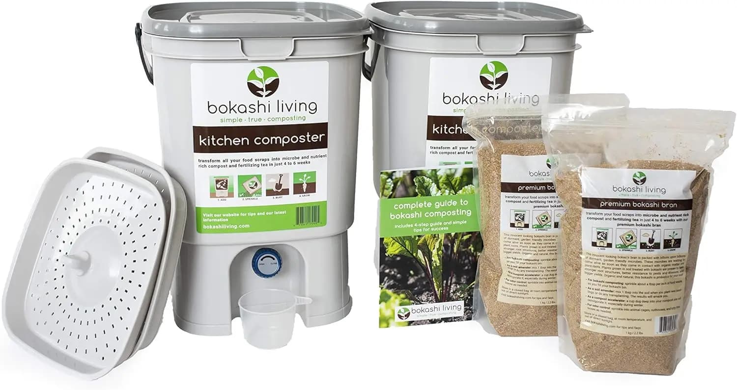 Kit di Compostaggio Bokashi Premium con 2 Contenitori, 2 kg di Crusca e Istruzioni Complete per un Facile Compostaggio Domestico