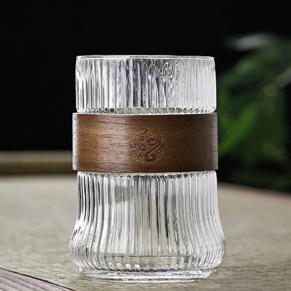 Tazza da acqua in vetro stile giapponese da 400 ml con manica in tazza di noce Caffè Tazza da tè al latte Tazza da birra a strisce semplici Bicchieri da caffè