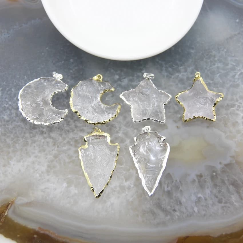 Ciondoli Grezzi in Quarzo a Stella e Luna, Charms a Freccia a Mezzaluna in Cristallo Naturale, Accessori Fai da Te per Collane e Creazione di Gioielli Estivi