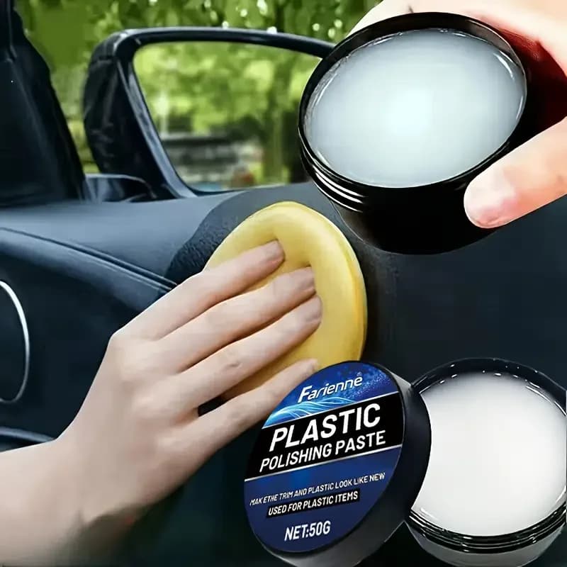 Crema lucida nera per interni auto: rivestimento in plastica ABS e cera per cruscotto, rinnova e manutenzione della pasta, ripristina la lucentezza e protegge