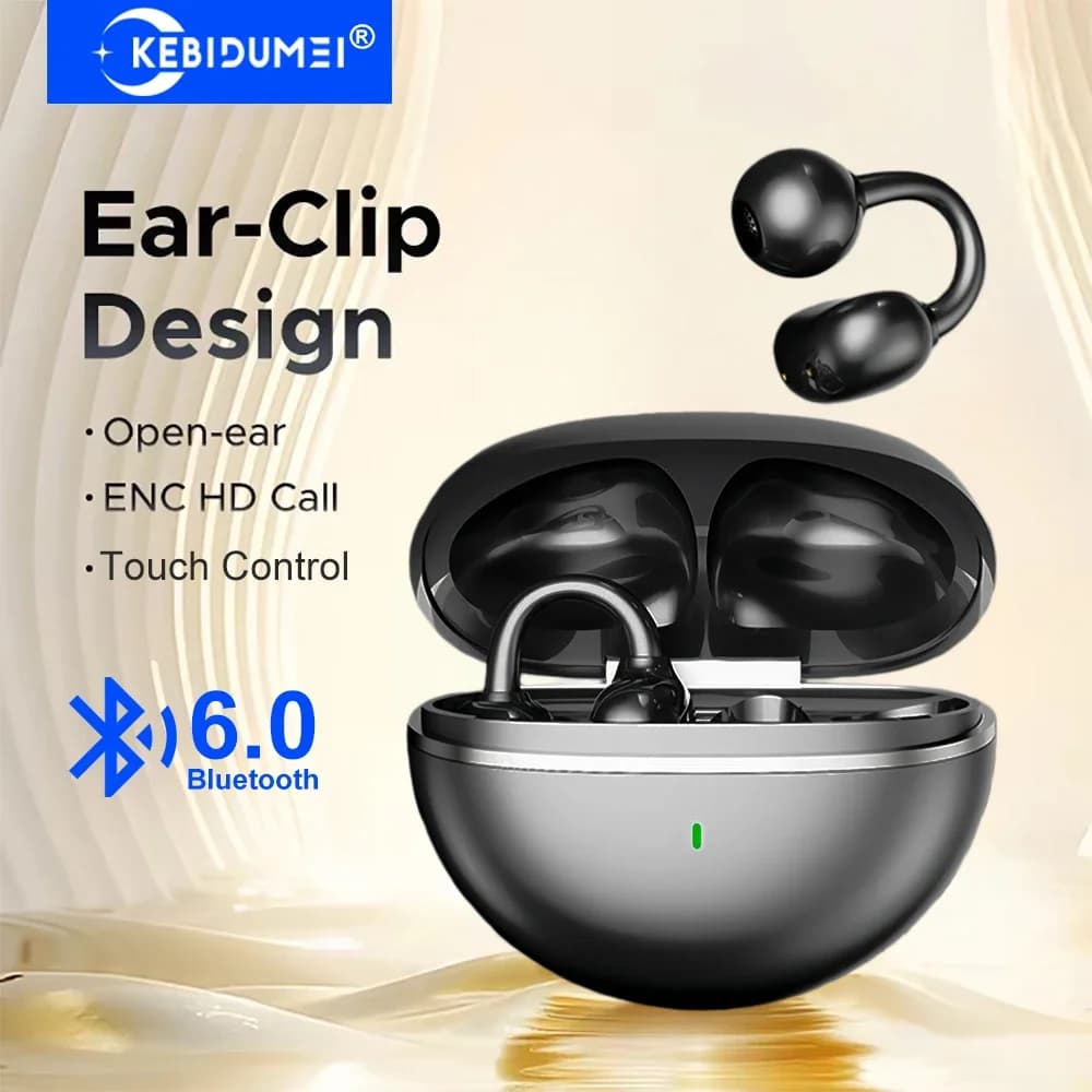 KEBIDUMEI Open Ear Clip Bluetooth 6.0 Auxiliary Wireless Sports Headphones HD Called Game Headphones with Noise Cancellation