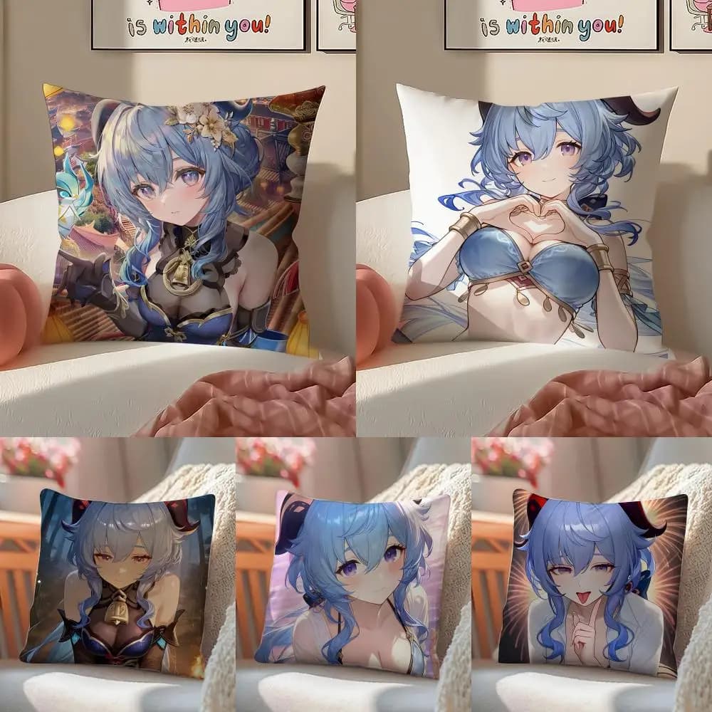 Game Genshin Ganyu pillow sheet, short plush pillowcase with invisible zipper, for sofa or room