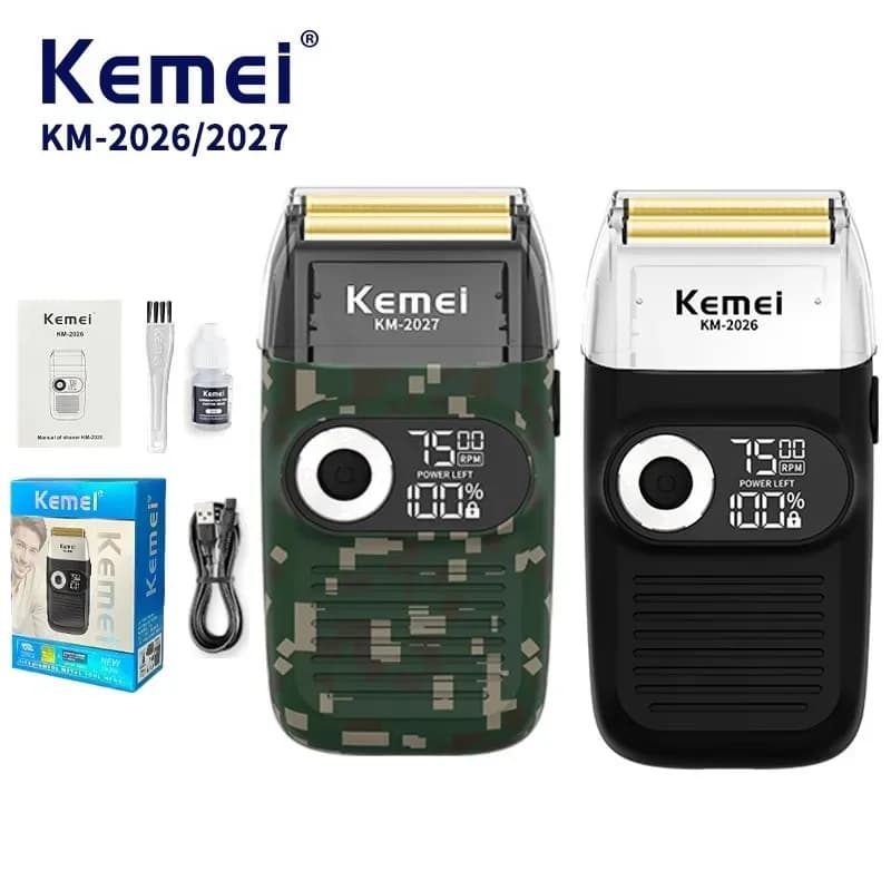Kemei 2026 2027 Rechargeable Electric Razor, Hot Head Razor, Wireless Rulebar, Sawing Machine