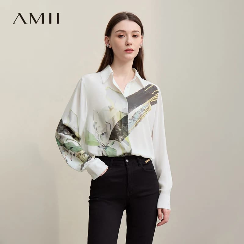 Amii women's chiffon shirt, new spring collection 2026, elegant blusa printed by office with twisted collar, wide fit, casual woman top 12641108