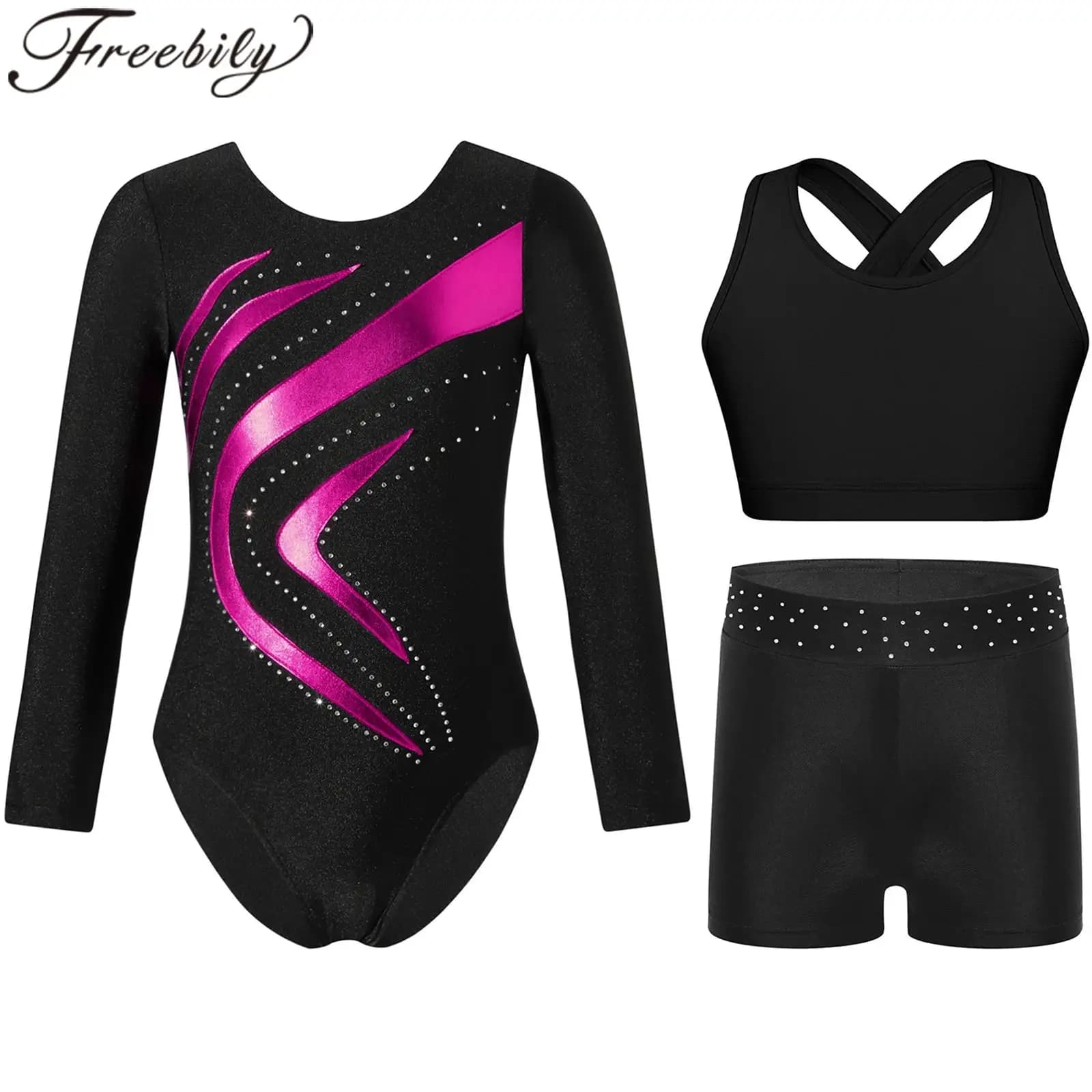 Kids Figure Ice Skating Costume Girls Teens Dancing Outfits Ballet Tutu Dance Leotard Shorts Rhythmic Gymnastics Bodysuits