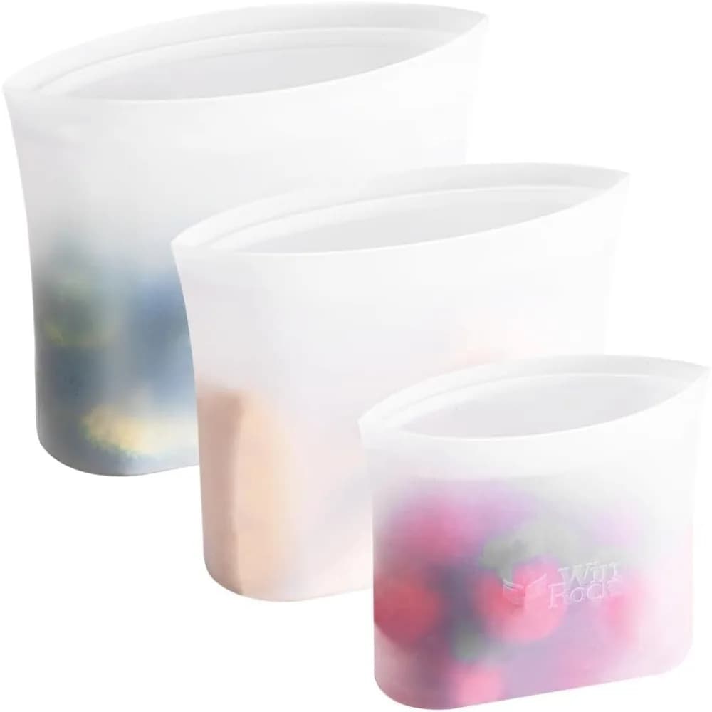 Sacchetti riutilizzabili in silicone per alimenti, contenitori con zip, adatti per zuppe e residui, utilizzabili nel microonde, confezione da 3.