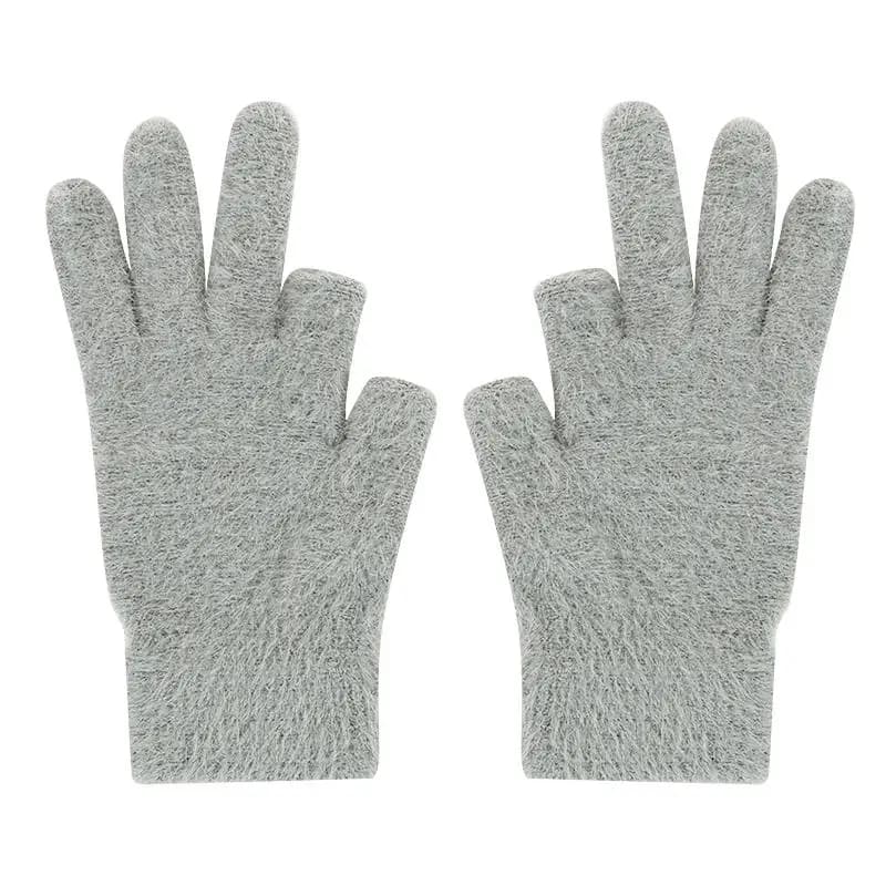 Winter Warmth 2 Exposed Fingers Gloves Thick Soft Knitted Gloves Sliding Screen Outdoors Warmth Cold-proof Mittens For Men Women
