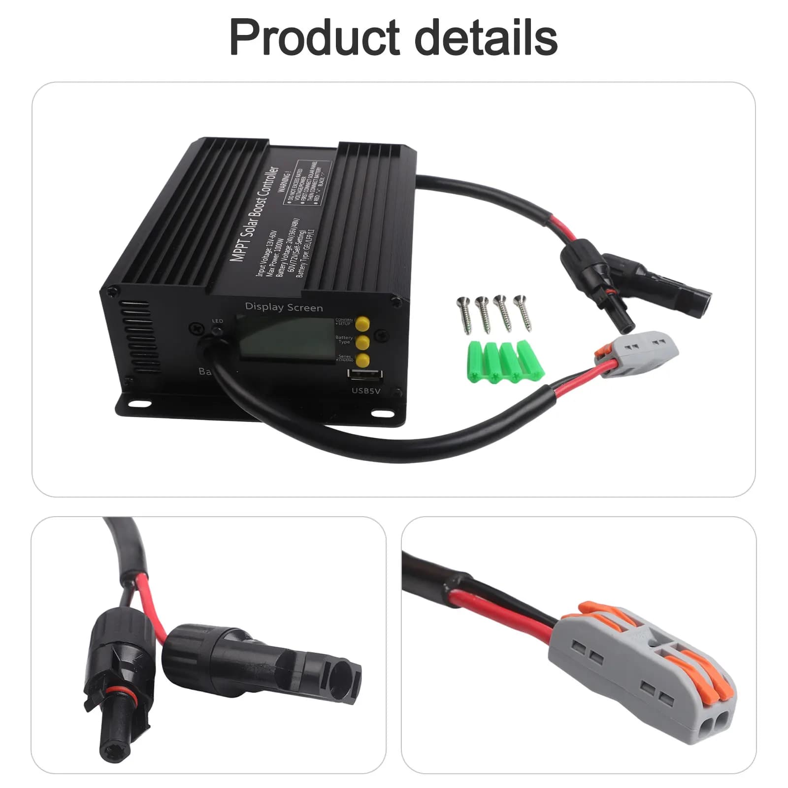 Regolatore di carica solare MPPT da 1000W per pannelli solari, per sistemi solari di veicoli elettrici a 48V/60V/72V