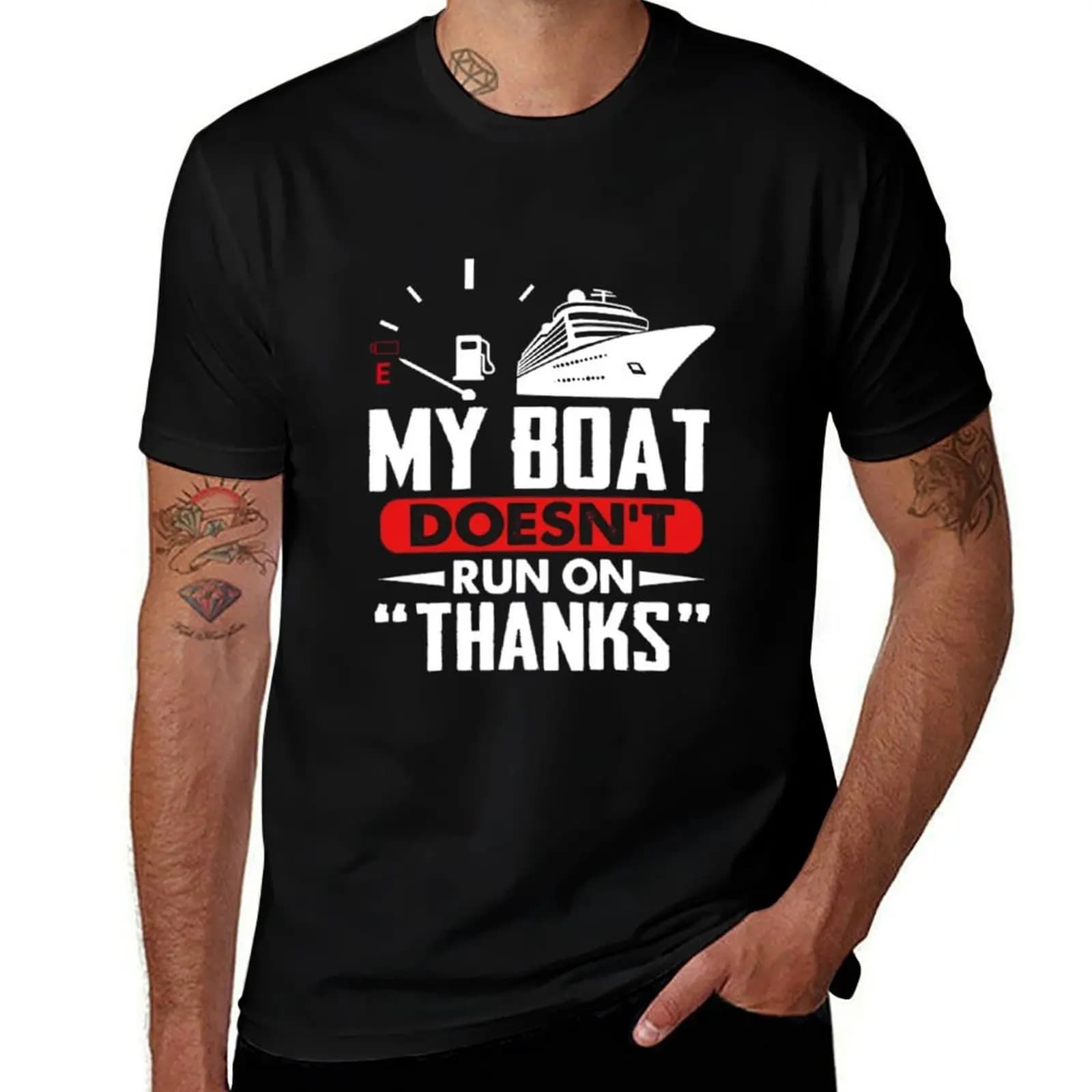 La mia barca non funziona senza benzina - T-shirt divertente per amanti della nautica, basic, tinta unita, a maniche corte, in cotone
