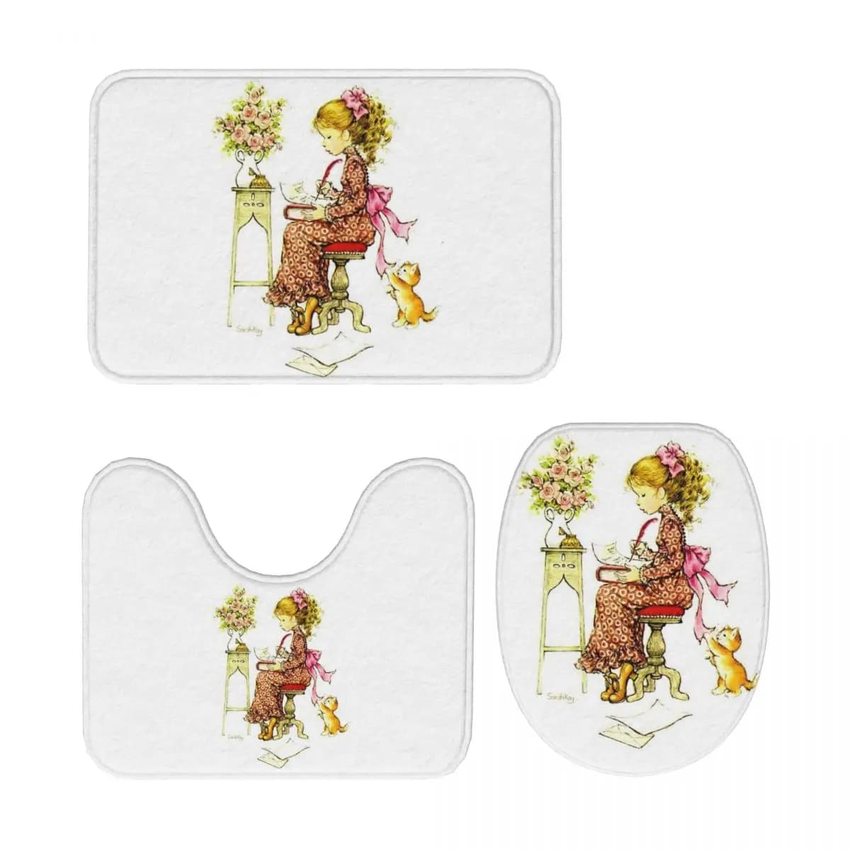 Sarah Kay Swing Girl Tappetino da bagno 3 pezzi Set da bagno Copri coperchio WC Decorazioni per la casa Tappeto antiscivolo