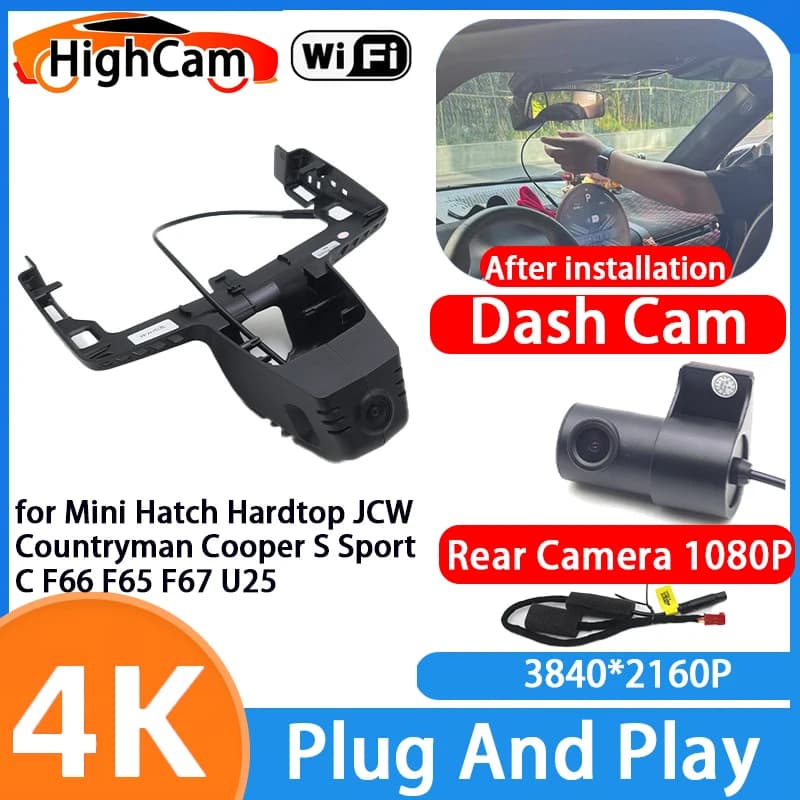 for Mini Hatch Hardtop JCW Countryman Cooper S Sport C F66 F65 F67 U25 4K Wifi DVR Video Recorder Dash Cam Front Rear Camera