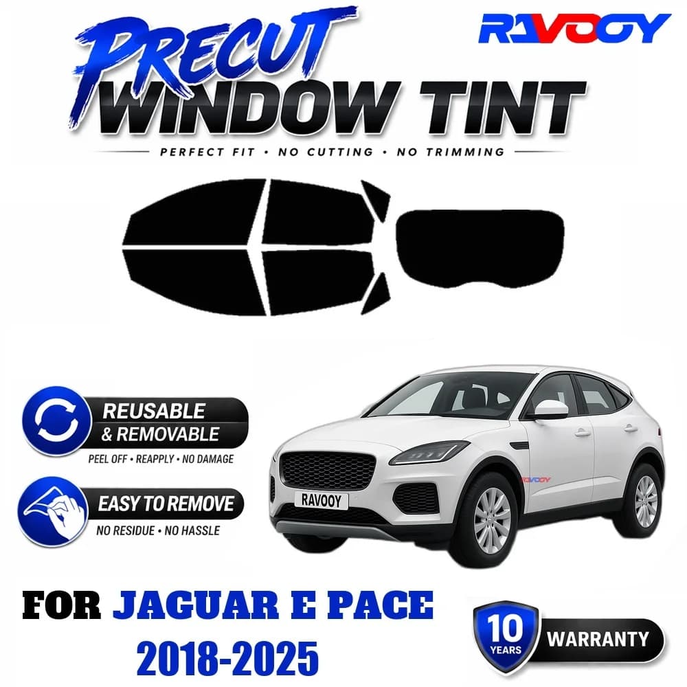 RAVOOY Precut Window Tint, Reusable Removable EPU Film, Custom Fit for Jaguar E Pace 2018-2025, UV Heat Protection