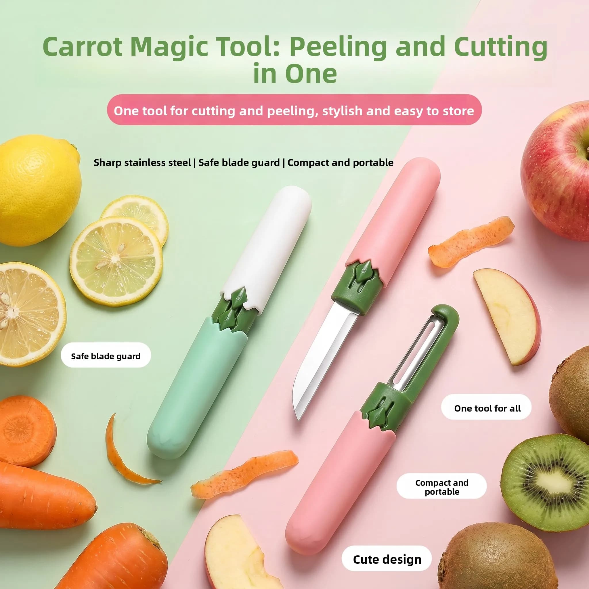 Portable Fruit Knife Peeler Two-In-One High Hardness Food Grade Safety Small Multi-Function Student Dormitory Kitchen Tool